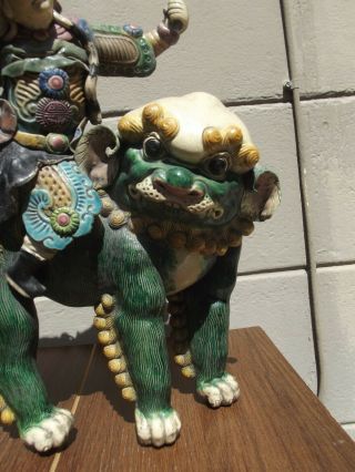 Antique Chinese 19th/20th C Warrior Riding Foo Dog Lion Roof Tile 3