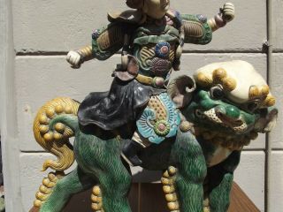 Antique Chinese 19th/20th C Warrior Riding Foo Dog Lion Roof Tile 4