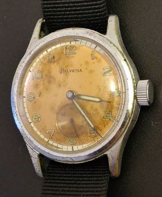 Rare Vintage Helvetia Military Watch With Us Army Ord Order Number