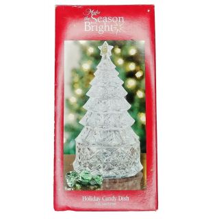 Vintage Crystal Christmas Tree Holiday Candy Dish Holder 24 Lead Crystal