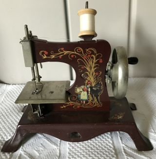 Antique Casige " Little Red Riding Hood " Hand Crank Toy Sewing Machine - Germany