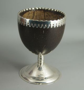 ANTIQUE 19TH C GEORGIAN SILVER MOUNTED COCONUT CUP TREEN ELABORATE RIM 5
