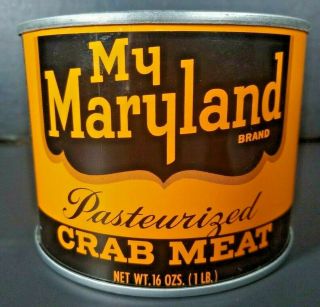 Crisfield Md My Maryland 1 Lb.  Crab Meat Can Tin W Lid Vintage Collectible Decor