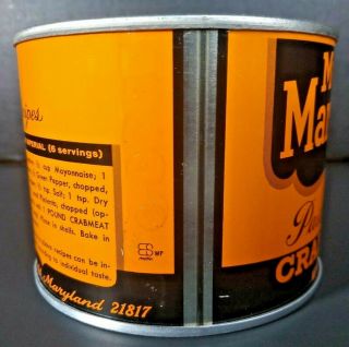 CRISFIELD MD My Maryland 1 lb.  Crab Meat Can Tin w Lid Vintage Collectible Decor 2