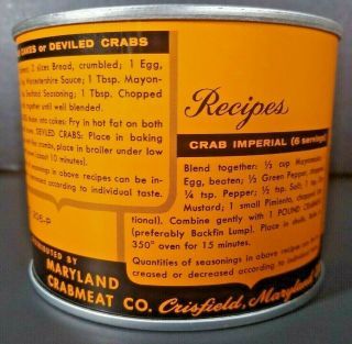 CRISFIELD MD My Maryland 1 lb.  Crab Meat Can Tin w Lid Vintage Collectible Decor 3