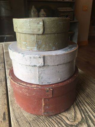 Early Stack Of 3 Pantry Boxes In Paint 19th C.