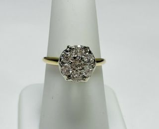 Vintage 14kt White & Yellow Gold Two Tone 1cttw 7 Diamond Cluster Ring