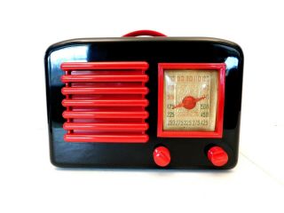 Vintage 1940s Old Antique General Television Protruding Black & Red Trim Radio