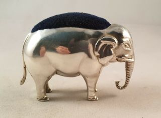 ANTIQUE STERLING SILVER LARGE ELEPHANT PIN CUSHION BIRM 1911 4