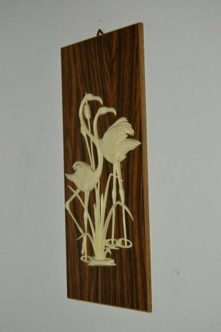 Vintage MCM Mid Century Modern FLAMINGO Faux Wood Small Wall Art West Germany 3