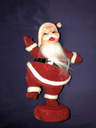 Vtg Kitsch Christmas Flocked Dancing Waving Santa Clause Figure Statue 9.  5”