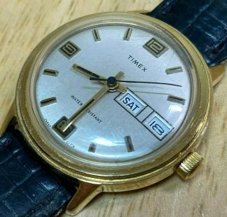 Vintage Timex Marlin 26860 - 02776 Mens Hand - Wind Mechanical Watch Hours Day Date