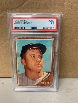 Psa 1 Pr Mickey Mantle 1962 Topps 200 Hof Yankees (7587)