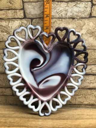 Vintage Westmoreland Purple Slag Glass Heart Shape Plate With Heart Lace