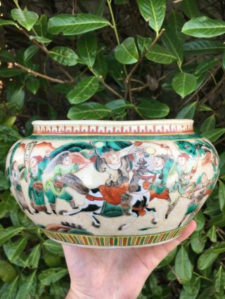 19th Century Antique Chinese Porcelain Jardiniere Famille Verte Crackle Glaze
