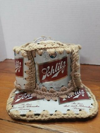 Vintage 70s Schlitz Beer Can Hat Crochet Bucket Hat Mens One Size Large