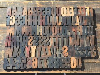 Large 4” Antique Vtg Wood Letterpress Print Type Block A - Z Letters ’s Comp.  Set
