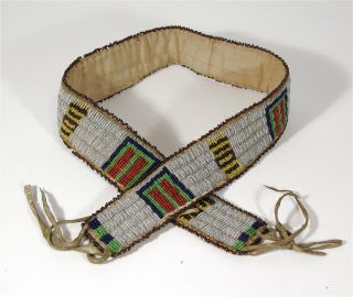 Ca1900 Native American Sioux Indian Bead Decorated Hide Belt / Beaded Hide Belt