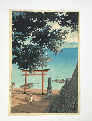 Old Japanese Woodblock Print By Kawase Hasui Of Chuzenji Utagahama
