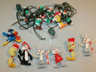 7 Vtg Flocked Looney Tunes Ornaments Road Runner Tweety Bird Bugs Bunny,  Lights