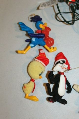 7 VTG Flocked Looney Tunes ornaments Road Runner Tweety Bird Bugs Bunny,  Lights 3