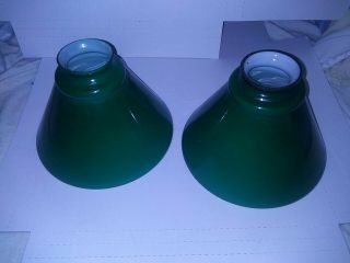 Vintage Set Of Emerald Green Cased Glass Lamp Shade Cone