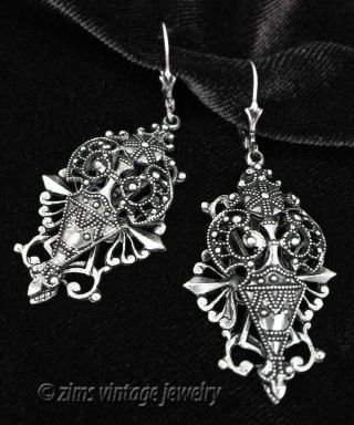 Vintage Victorian Revival Ornate Silver Plated Filigree Sconce Dangle Earrings
