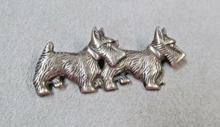 Vintage Sterling Silver Scotty Schnauzer Terrier Double 2 Dog Brooch