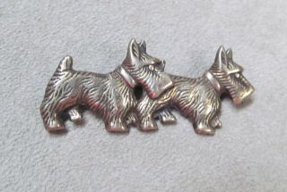 Vintage Sterling Silver Scotty Schnauzer Terrier Double 2 Dog Brooch 2
