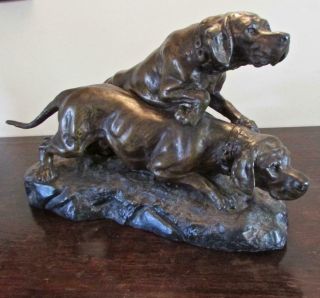 Large Antique Sculpture Of Spelter Hunting Dogs By T Cartier Bronzed Finish