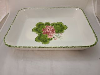 Vtg N.  S Gustin Co.  Hand Decorated Floral Ceramic Large Casserole 14 " X 11 "
