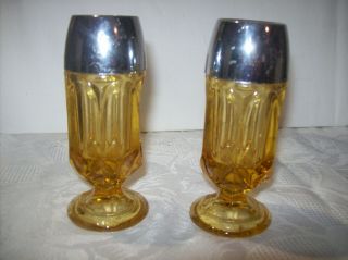 Vintage Anchor Hocking Amber Fairfield Rooted Salt And Pepper Shakers