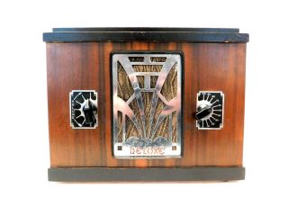 Vintage 1936 Art Deco Deluxe Chrome Nouveau Grille Antique Old Wood Tube Radio