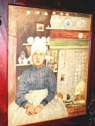 Vintage Art Nouveau - Arts & Crafts Framed Dutch Girl Lithograph
