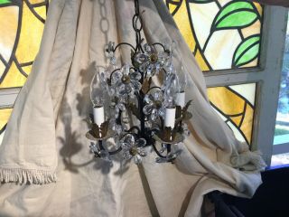Vintage Mid Century Maison Bagues Style Chandelier With Clear Flower Prisms