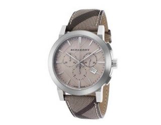 Burberry Brown Impressed Check Dial Check Fabric Strap Men’s Chronograph Watch