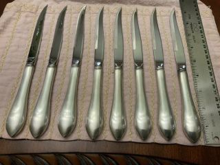 Pointed Antique By Reed & Barton Sterling Silver Set Of 8 Steak Knives 9”.