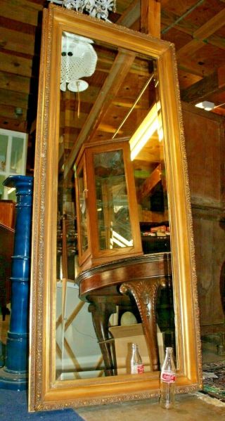 Large,  Vintage Full Length Beveled Hall Mirror With Ornate Gold Frame 76 " X 32 "