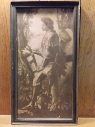 Antique Print Of " Sir Galahad " Type Boy With Horse And Frame