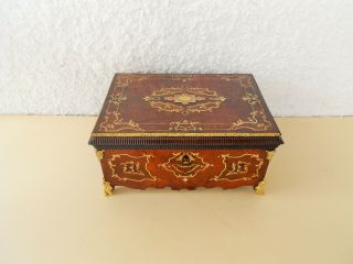 Large Antique French Box Wood Inlaid Brass & Marquetry Period Napoleon Iii 1880