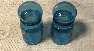 Vintage Aqua Blue Glass Apothecary Jar Bubble Top - -