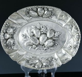 Antique German 800 Silver Highly Embossed Fruit Pattern Centerpiece Bowl