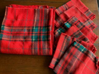 Vintage Christmas Red Green Gold Plaid Tablecloth & 6 Napkins 50 " Square
