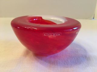 Vintage Kosta Boda Atoll Bowl Votive Crystal Glass Bowl Red Swirl Mid Century