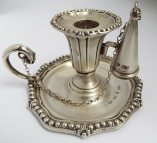 Stunning Orig English Antique Victorian 1846 Solid Sterling Silver Chamberstick