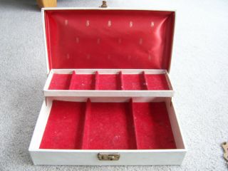 Vintage Mele? Ivory Color Jewelry Box Red Velvet Interior 2 Tier No Key