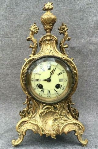 Heavy antique french 19th century clock bronze Louis XV rocaille style 2