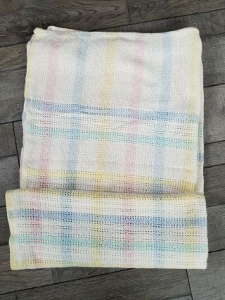Vintage Cotton Waffle Weave Pastel Baby Blanket Made In Usa 57 " X 32 "