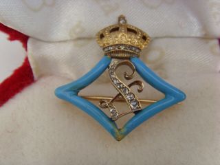 Antique 18ct Gold Brooch With Rose Cut Diamond And Blue Enamel