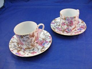 Vintage Demi - Tasse Cups And Saucers By Lefton China - Hand Painted